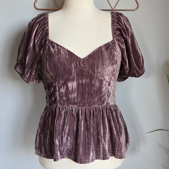 Anthropologie, New, Porridge Purple Velvet Lace-up Peplum Shirt, Size Large - Picture 6 of 16